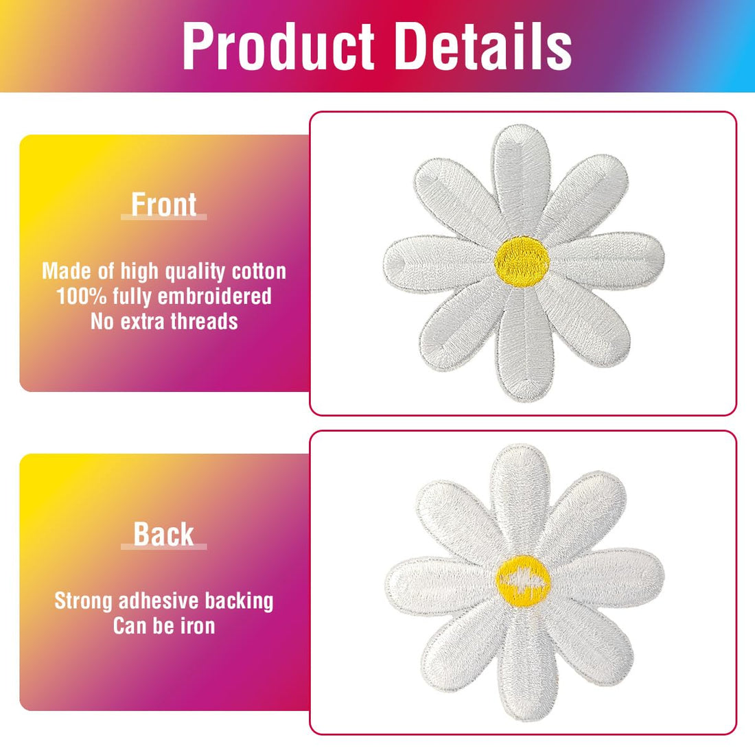 25Pcs White Daisy Iron on Embroidered Patches 6.1 x 6.1 cm 2.4 x 2.4 inch Embroidered Iron on Patch Sew on Applique for Clothes, Iron-on Patches / Sew-on Appliques Patches for Clothing, Jackets, Backpacks, Caps, Jeans
