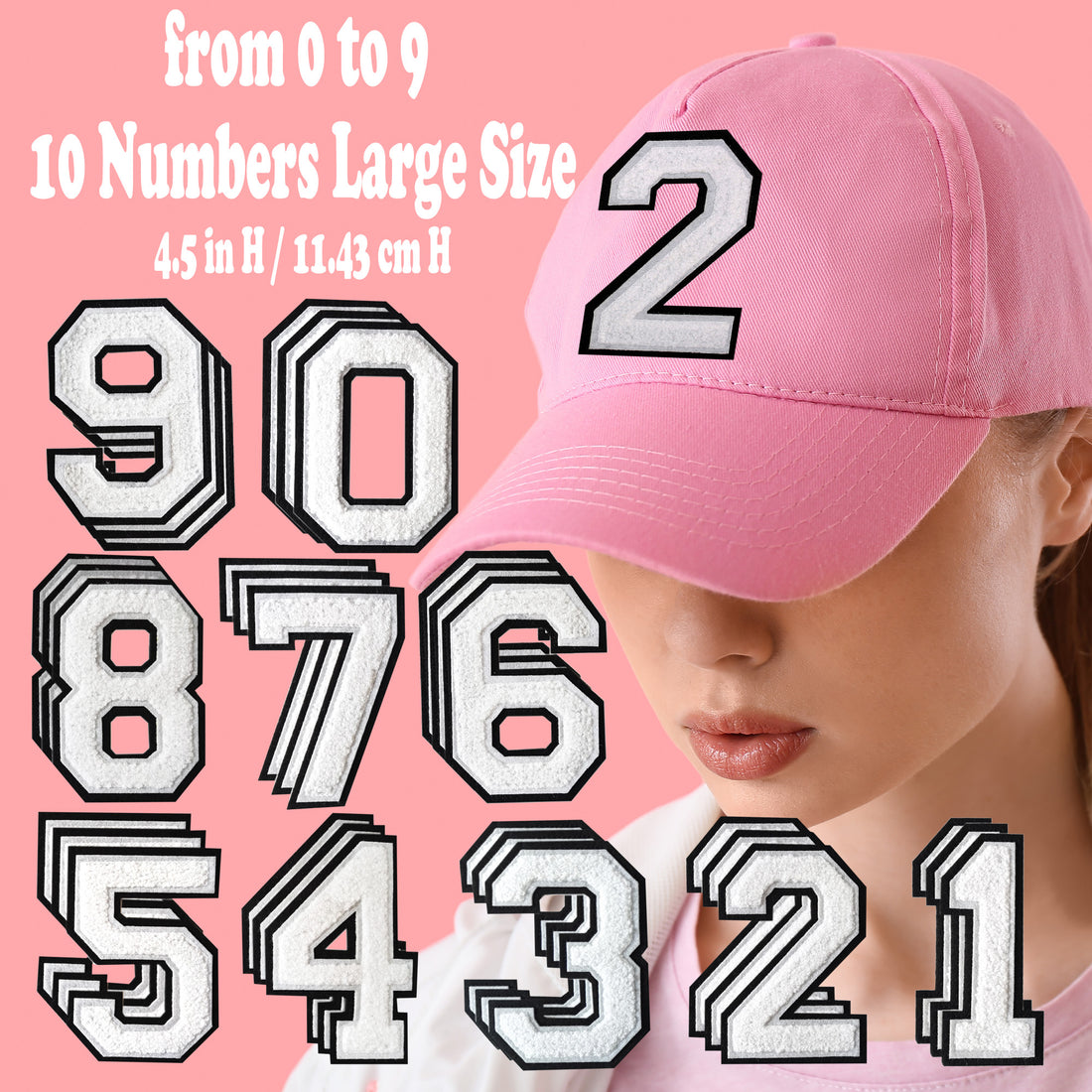 3PCS White/Black Chenille Number, 4.5" Iron on Number Patches, Chenille Stitch Numbers 0 to 9 Patches for Clothing