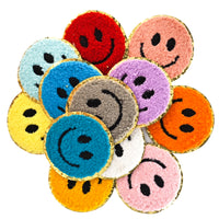 12PCS Different Color Smiling Chenille Patches, Colorful Circle Chenille Patches, Bright Vivid Colors, Sew on/Iron on Glitter Patch Applique for Clothes, Dress, Hat, Jeans, DIY Accessories