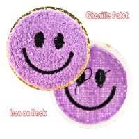 12PCS Different Color Smiling Chenille Patches, Colorful Circle Chenille Patches, Bright Vivid Colors, Sew on/Iron on Glitter Patch Applique for Clothes, Dress, Hat, Jeans, DIY Accessories