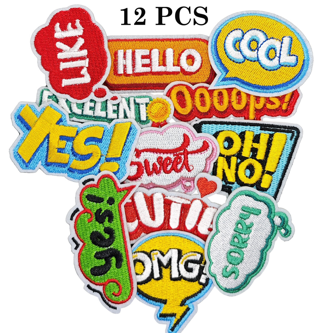 12Pcs Phrase Iron on Embroidered Patches Ooops Excelent Sew on Applique for Clothes, Iron-on Patches / Sew-on Appliques Patches
