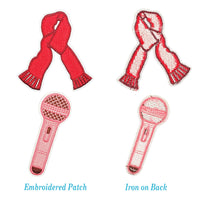 16Pcs Music Icon Iron on Embroidered Patches Red Scarf Sew on Applique for Clothes, Iron-on Patches / Sew-on Appliques Patches for Clothing, Jackets, Backpacks, Caps, Jeans
