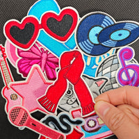 16Pcs Music Icon Iron on Embroidered Patches Red Scarf Sew on Applique for Clothes, Iron-on Patches / Sew-on Appliques Patches for Clothing, Jackets, Backpacks, Caps, Jeans