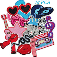 16Pcs Music Icon Iron on Embroidered Patches Red Scarf Sew on Applique for Clothes, Iron-on Patches / Sew-on Appliques Patches for Clothing, Jackets, Backpacks, Caps, Jeans