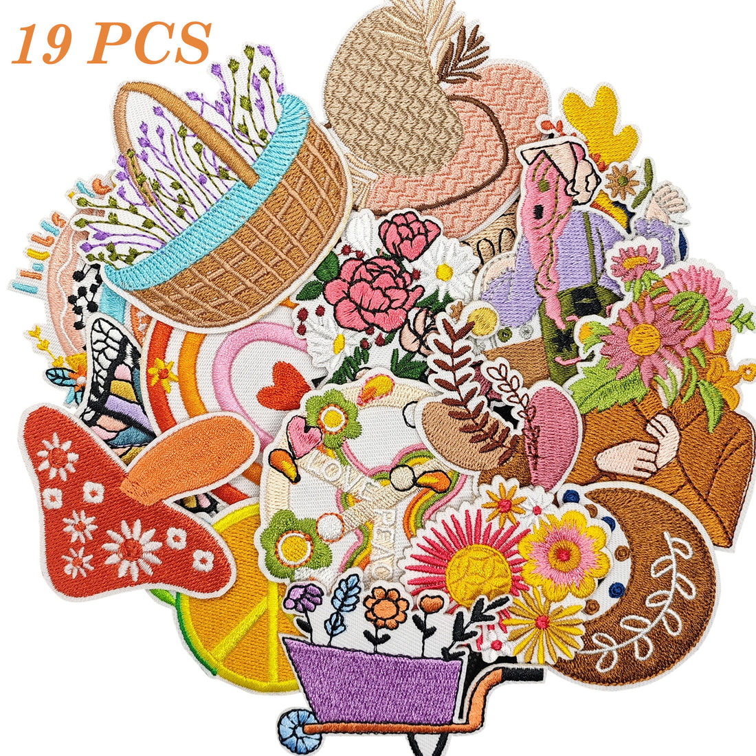 19Pcs Flower Basket Iron on Embroidered Patches Spring Garden Icon Sew on Applique for Clothes, Iron-on Patches / Sew-on Appliques Patches