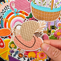 19Pcs Flower Basket Iron on Embroidered Patches Spring Garden Icon Sew on Applique for Clothes, Iron-on Patches / Sew-on Appliques Patches