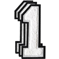 3PCS White/Black Chenille Number, 4.5" Iron on Number Patches, Chenille Stitch Numbers 0 to 9 Patches for Clothing