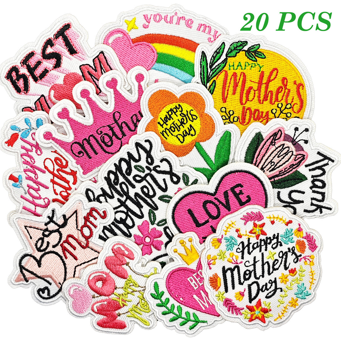 20PCSPcs I Love Mommy Iron on Embroidered Patches Mothers Day Sew on Applique for Clothes, Iron-on Patches / Sew-on Appliques Patches for Clothing, Jackets, Backpacks, Caps, Jeans