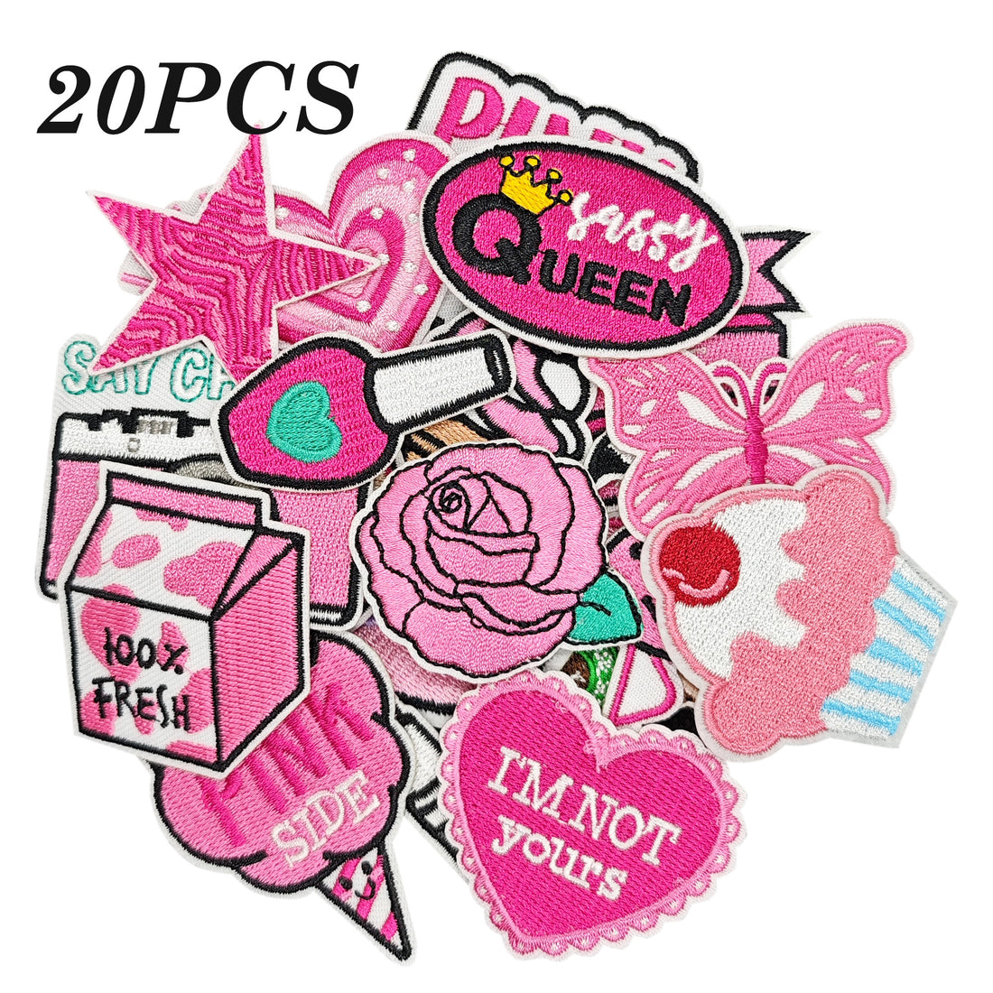 20Pcs Pink Iron on Embroidered Patches Look at the Pink Side Embroidered Iron on Patch Sew on Applique for Clothes, Iron-on Patches / Sew-on Appliques Patches for Clothing, Jackets, Backpacks, Caps, Jeans