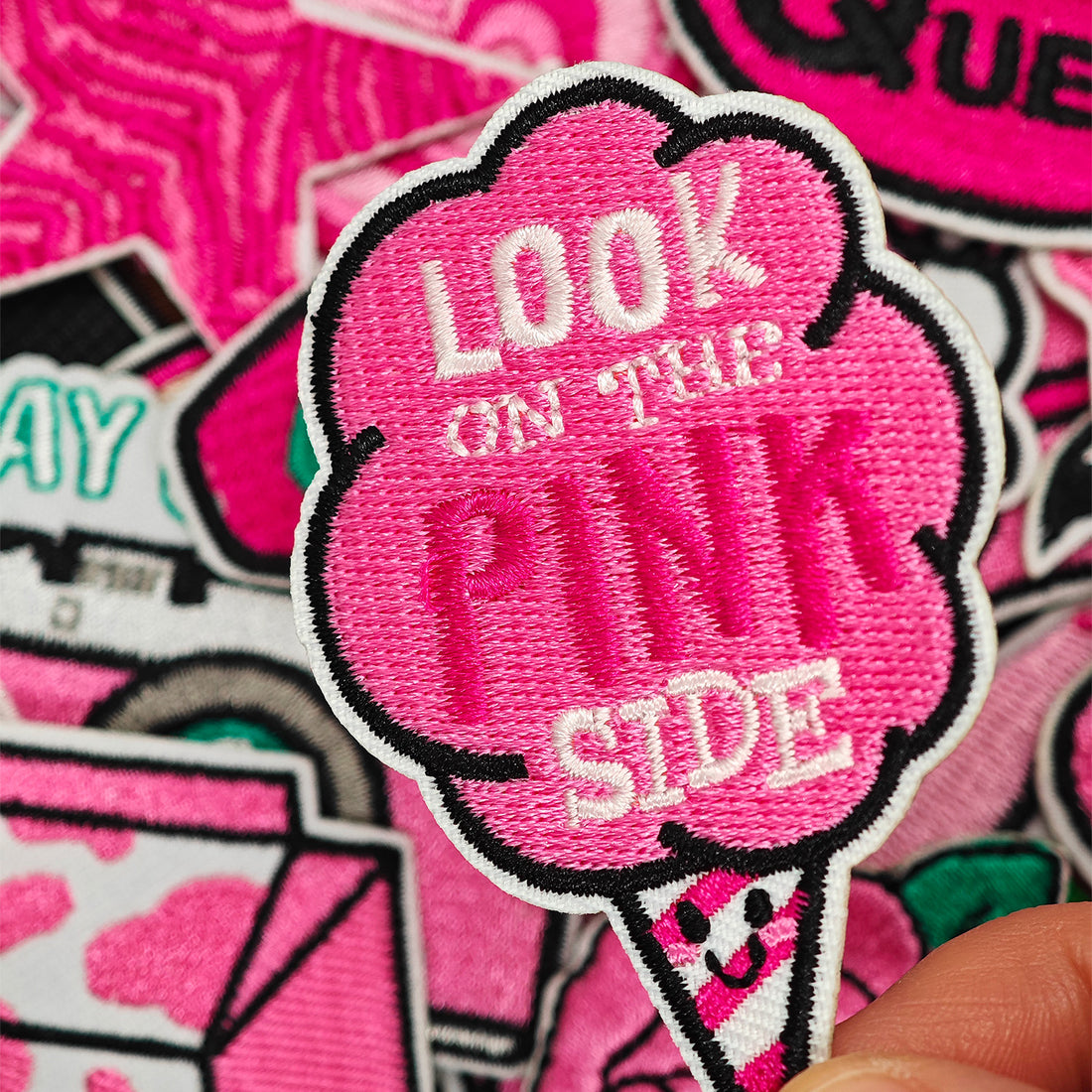 20Pcs Pink Iron on Embroidered Patches Look at the Pink Side Embroidered Iron on Patch Sew on Applique for Clothes, Iron-on Patches / Sew-on Appliques Patches for Clothing, Jackets, Backpacks, Caps, Jeans
