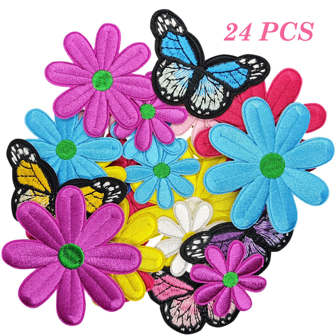 24Pcs Color Daisy Iron on Embroidered Patches Colorful Butterfly Embroidered Iron on Patch Sew on Applique for Clothes, Iron-on Patches / Sew-on Appliques Patches for Clothing, Jackets, Backpacks, Caps, Jeans