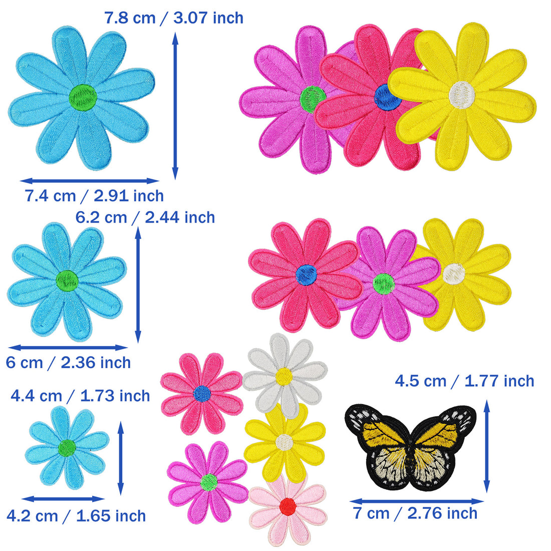 24Pcs Color Daisy Iron on Embroidered Patches Colorful Butterfly Embroidered Iron on Patch Sew on Applique for Clothes, Iron-on Patches / Sew-on Appliques Patches for Clothing, Jackets, Backpacks, Caps, Jeans