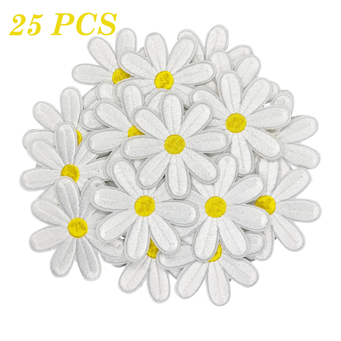 25Pcs White Daisy Iron on Embroidered Patches 6.1 x 6.1 cm 2.4 x 2.4 inch Embroidered Iron on Patch Sew on Applique for Clothes, Iron-on Patches / Sew-on Appliques Patches for Clothing, Jackets, Backpacks, Caps, Jeans