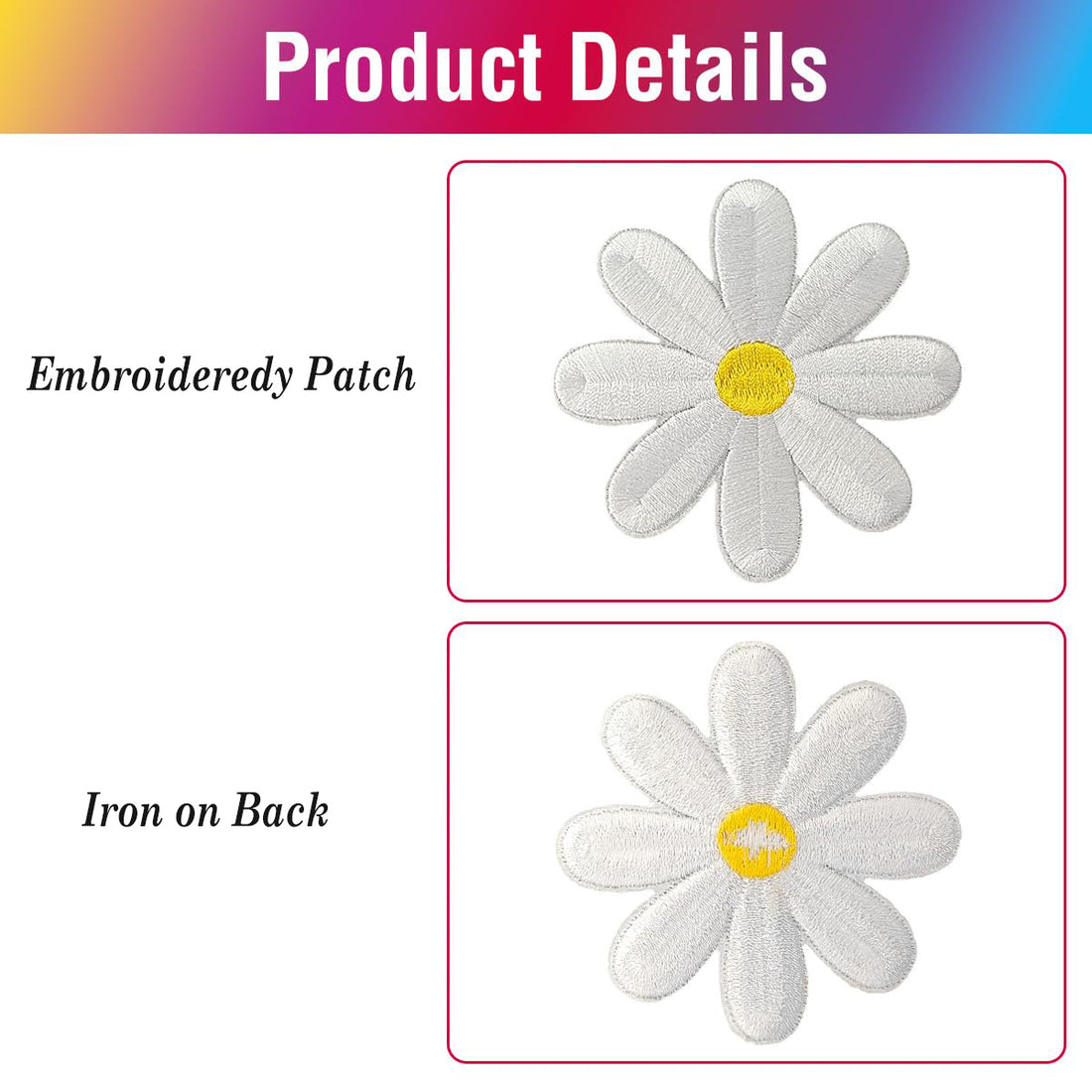 25Pcs White Daisy Iron on Embroidered Patches 6.1 x 6.1 cm 2.4 x 2.4 inch Embroidered Iron on Patch Sew on Applique for Clothes, Iron-on Patches / Sew-on Appliques Patches for Clothing, Jackets, Backpacks, Caps, Jeans