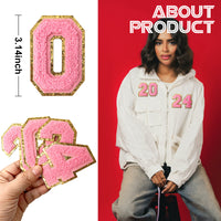 Pink 2024 Chenille Number, 3.14 inch Iron on Number Patches, Chenille Stitch Numbers 2024 Patches for Clothing
