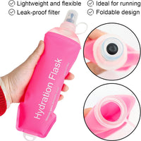 500ML Pink Soft TPU Flask Running Water Bottle Water Flask Hydration Flasks for Hiking Camping Running Travelling