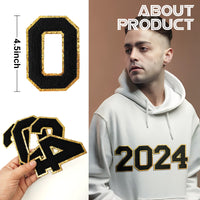 2024 Black Chenille Number, 4.5" Iron on Number Patches, Chenille Stitch Numbers 2024 Patches for Clothing
