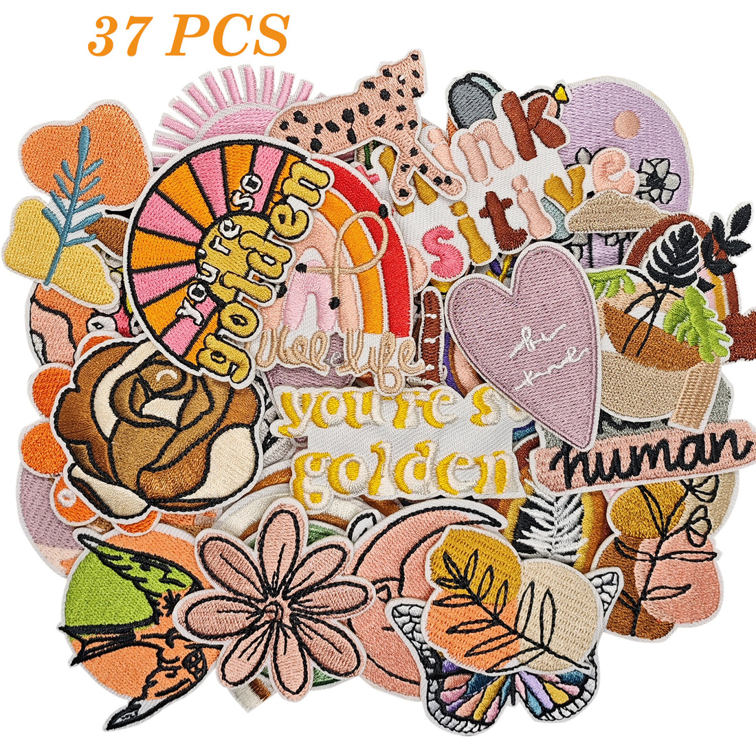 37Pcs You're so Golden Iron on Embroidered Patches Hippie Sew on Applique for Clothes, Iron-on Patches / Sew-on Appliques Patches for Clothing, Jackets, Backpacks, Caps, Jeans