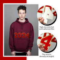 2024 Red Chenille Number, 4.5" Iron on Number Patches, Chenille Stitch Numbers 2024 Patches for Clothing