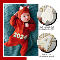 White 2024 Chenille Number, 3.14 inch Iron on Number Patches, Chenille Stitch Numbers 2024 Patches for Clothing