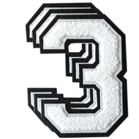 3PCS White/Black Chenille Number, 4.5" Iron on Number Patches, Chenille Stitch Numbers 0 to 9 Patches for Clothing