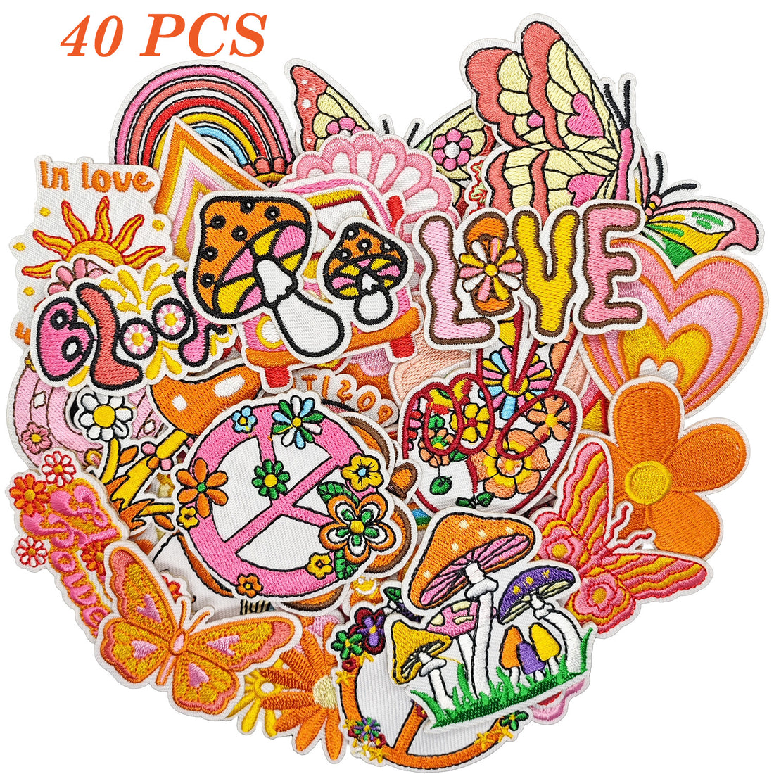 40Pcs Retro Hippie Iron on Embroidered Patches Love Peace Sew on Applique for Clothes, Iron-on Patches / Sew-on Appliques Patches for Clothing, Jackets, Backpacks, Caps, Jeans