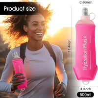 500ML Pink Soft TPU Flask Running Water Bottle Water Flask Hydration Flasks for Hiking Camping Running Travelling