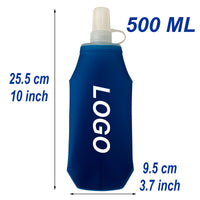 BLUE 500ML Soft Water Flask BPA Free Food Safety Running Water Bottle Collapsible Flask For Racing, Hiking, Camping, Cycling