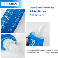 150ml 250ml 500ml Ocean Blue Recycable, food-graded, safety collapsible soft flask hydration bottle FDA approved leakproof flask for camping, running, hiking etc