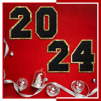 2024 Black Chenille Number, 3.14 inch Iron on Number Patches, Chenille Stitch Numbers 2024 Patches for Clothing