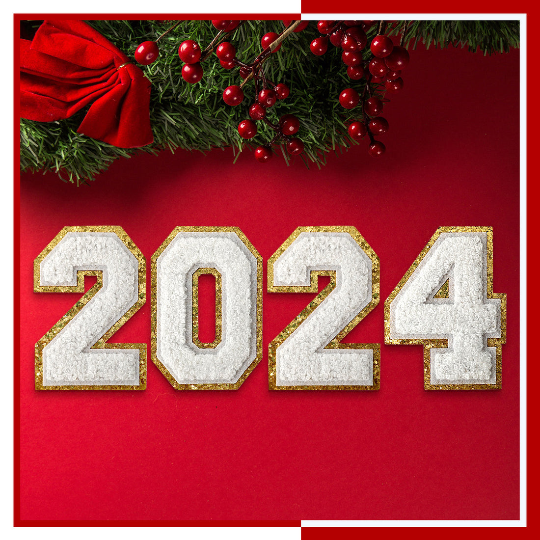 White 2024 Chenille Number, 3.14 inch Iron on Number Patches, Chenille Stitch Numbers 2024 Patches for Clothing