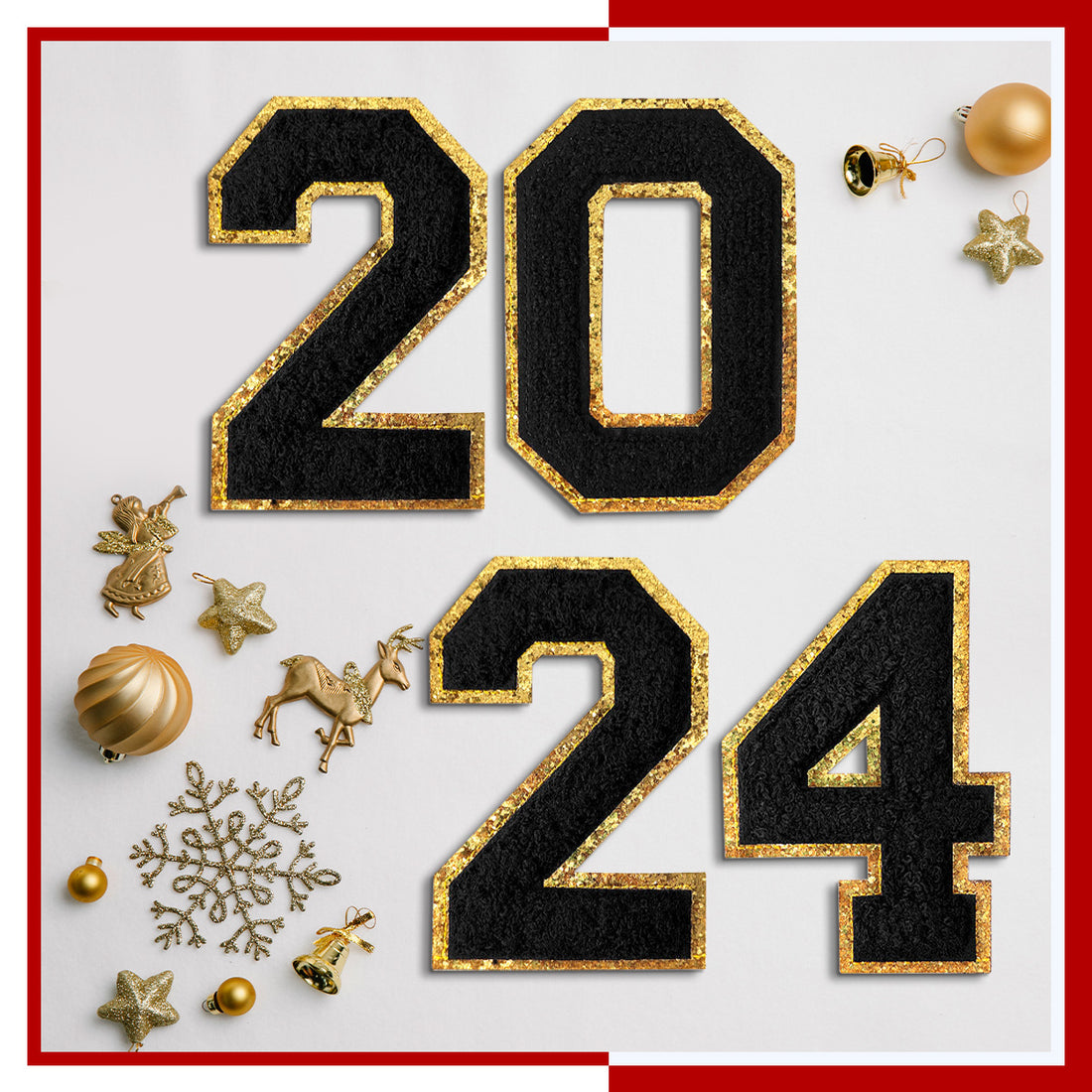 2024 Black Chenille Number, 4.5" Iron on Number Patches, Chenille Stitch Numbers 2024 Patches for Clothing