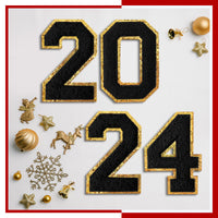 2024 Black Chenille Number, 4.5" Iron on Number Patches, Chenille Stitch Numbers 2024 Patches for Clothing