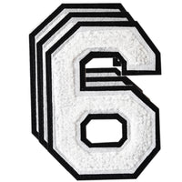 3PCS White/Black Chenille Number, 4.5" Iron on Number Patches, Chenille Stitch Numbers 0 to 9 Patches for Clothing