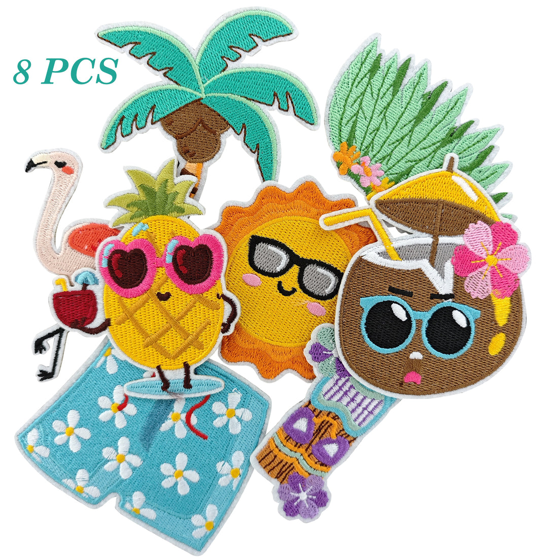 8Pcs Beach Vocation Theme Iron on Embroidered Patches Flamingo Palm Tree Embroidered Iron on Patch Sew on Applique for Clothes, Iron-on Patches / Sew-on Appliques Patches for Clothing, Jackets, Backpacks, Caps, Jeans