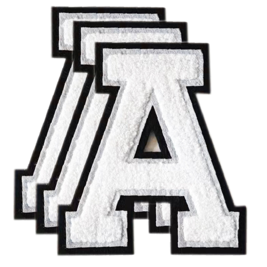 3PCS White/Black Chenille Letter, 4.5" Iron on Letters Patches, Chenille Stitch Varsity Letter A to Z Patches for Clothing