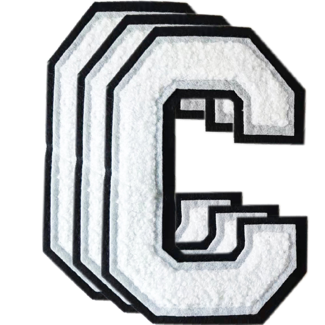 3PCS White/Black Chenille Letter, 4.5" Iron on Letters Patches, Chenille Stitch Varsity Letter A to Z Patches for Clothing