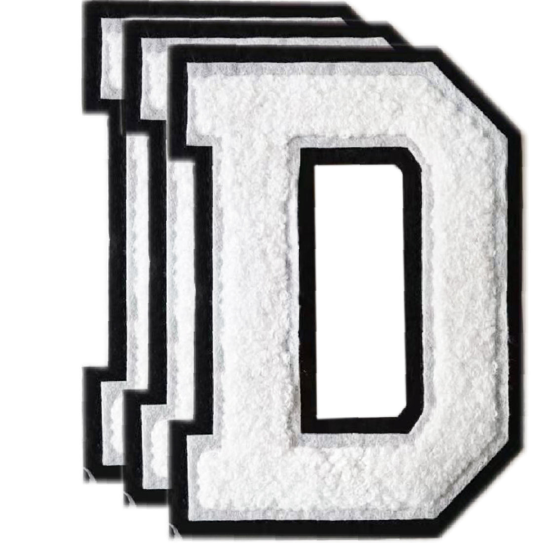 3PCS White/Black Chenille Letter, 4.5" Iron on Letters Patches, Chenille Stitch Varsity Letter A to Z Patches for Clothing