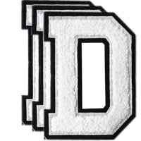 3PCS White/Black Chenille Letter, 4.5" Iron on Letters Patches, Chenille Stitch Varsity Letter A to Z Patches for Clothing