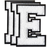3PCS White/Black Chenille Letter, 4.5" Iron on Letters Patches, Chenille Stitch Varsity Letter A to Z Patches for Clothing
