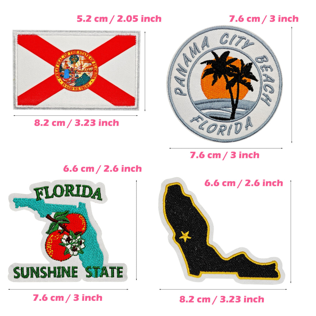 8Pcs Florida Patches Embroidered Iron on Patch for Clothes, Iron-on Patches / Sew-on Appliques Patches for Clothing, Jackets, Backpacks, Caps, Jeans