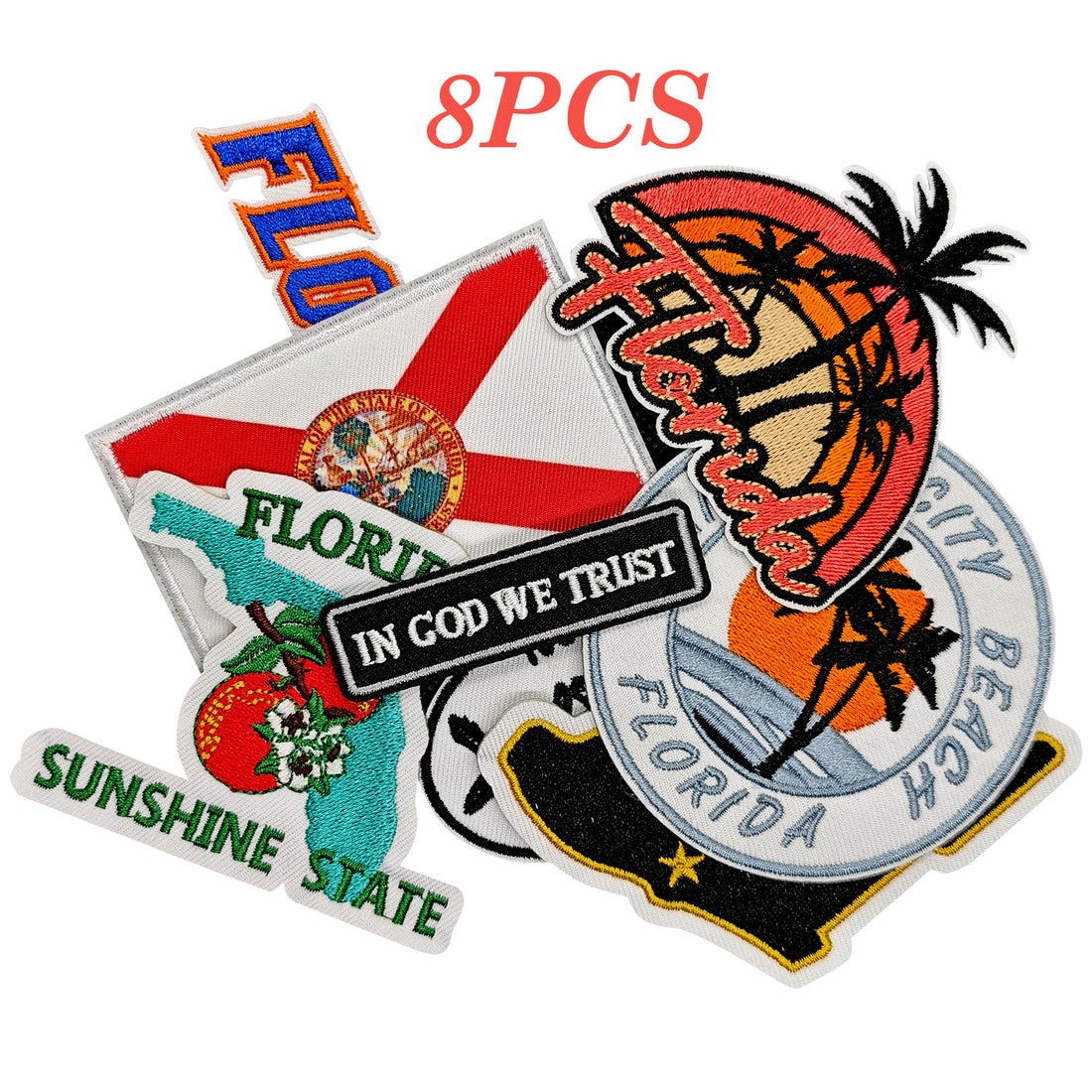 8Pcs Florida Patches Embroidered Iron on Patch for Clothes, Iron-on Patches / Sew-on Appliques Patches for Clothing, Jackets, Backpacks, Caps, Jeans