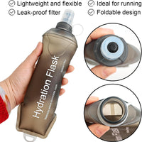 150ml 250ml 500ml Gray Recycable, food-graded, safety collapsible soft flask Collapsible Water Bottle Foldable Water Bottle Soft Flask 500ml for Running, Cycling, Camping, Hiking
