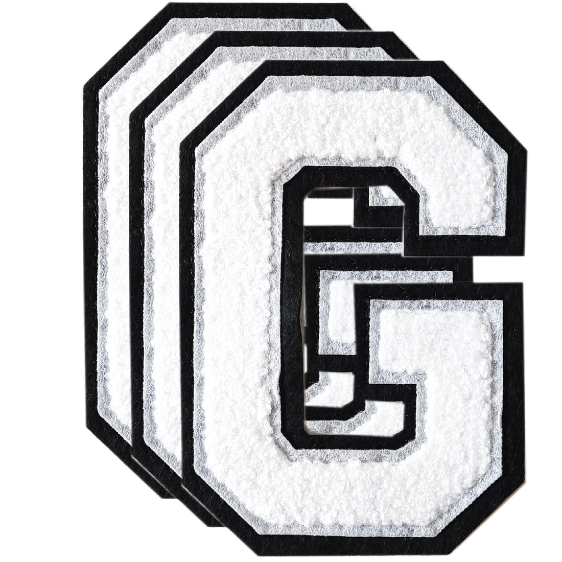 3PCS White/Black Chenille Letter, 4.5" Iron on Letters Patches, Chenille Stitch Varsity Letter A to Z Patches for Clothing