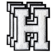 3PCS White/Black Chenille Letter, 4.5" Iron on Letters Patches, Chenille Stitch Varsity Letter A to Z Patches for Clothing