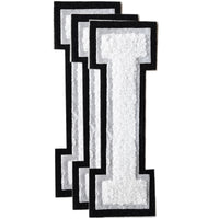 3PCS White/Black Chenille Letter, 4.5" Iron on Letters Patches, Chenille Stitch Varsity Letter A to Z Patches for Clothing