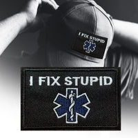I Fix Stupid Tactical Patch Embroidered Badge Hook and Loop Badge Black