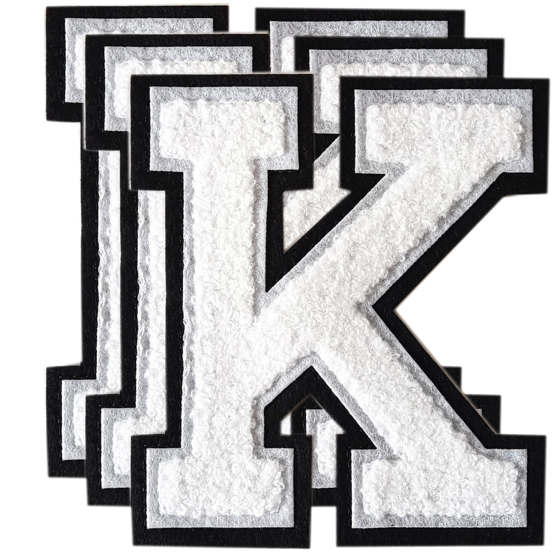 3PCS White/Black Chenille Letter, 4.5" Iron on Letters Patches, Chenille Stitch Varsity Letter A to Z Patches for Clothing