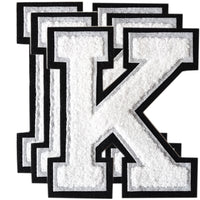 3PCS White/Black Chenille Letter, 4.5" Iron on Letters Patches, Chenille Stitch Varsity Letter A to Z Patches for Clothing