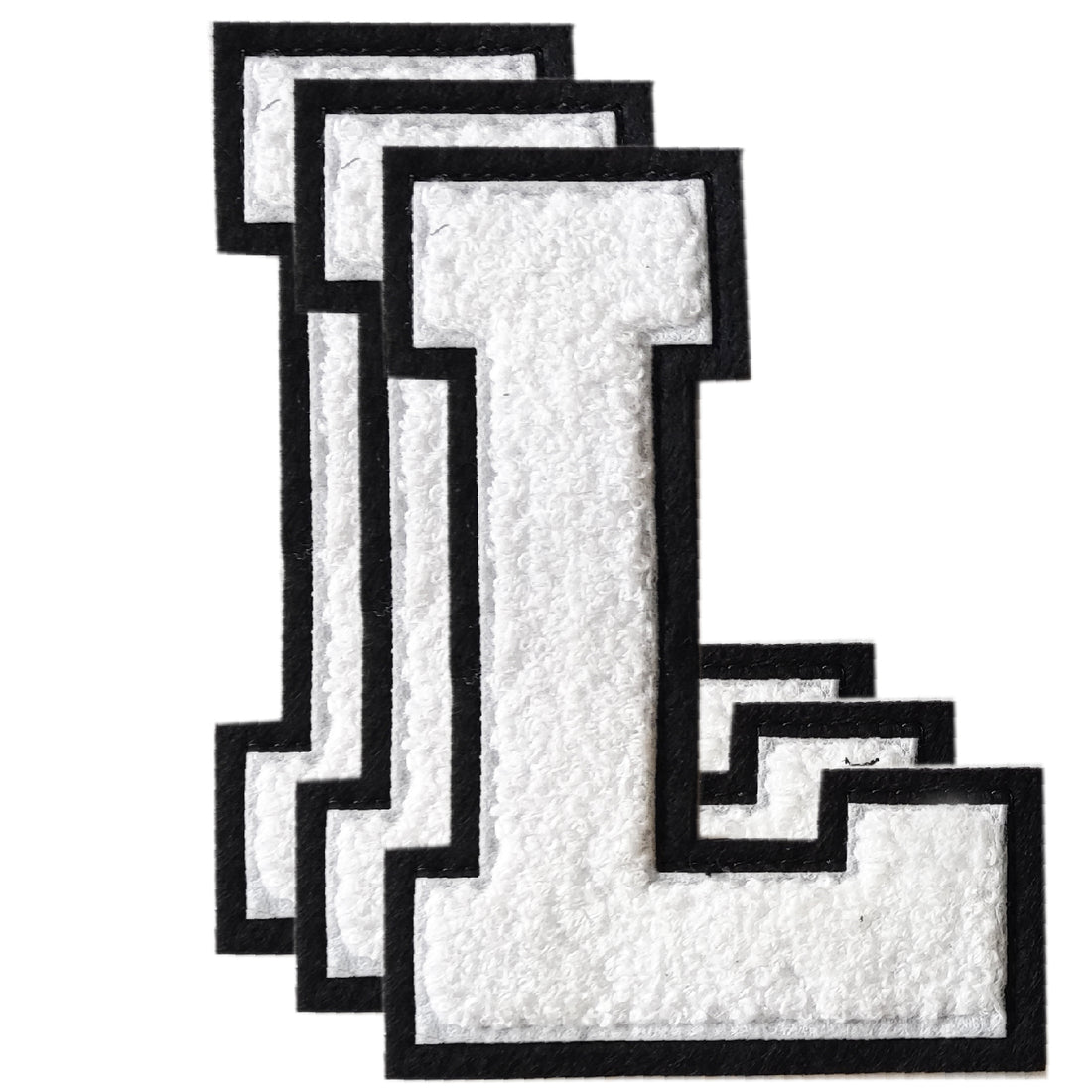 3PCS White/Black Chenille Letter, 4.5" Iron on Letters Patches, Chenille Stitch Varsity Letter A to Z Patches for Clothing